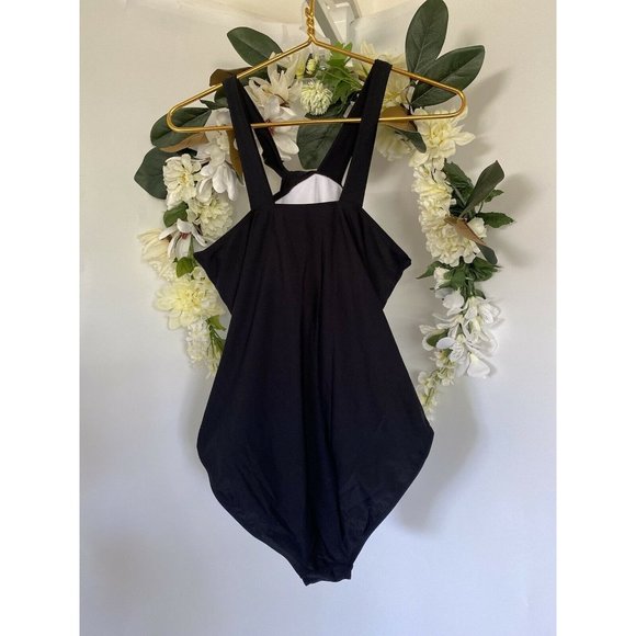 Vintage Swim Suit Womens One Piece Black Bathing Suit Tag says XL Fits L‎ Modest - Picture 7 of 12
